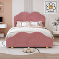 Full Size Upholstered Platform Bed With Cloud Shaped Bed Board, Dark Pink Dark Pink Velvet