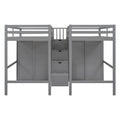 Double Twin Loft Beds With Wardrobes And Staircase, Gray Gray Solid Wood Mdf