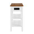 Narrow 2 Tone End Table With Usb Charging Ports For Small Space, Solid Wood Table Legs, White And Walnut, 11.8