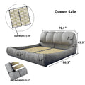 Queen Size Upholstered Platform Bed With Oversized Padded Backrest, Thickening Pinewooden Slats And Solid Wood Leg,Grey Queen Grey Pine Solid Wood