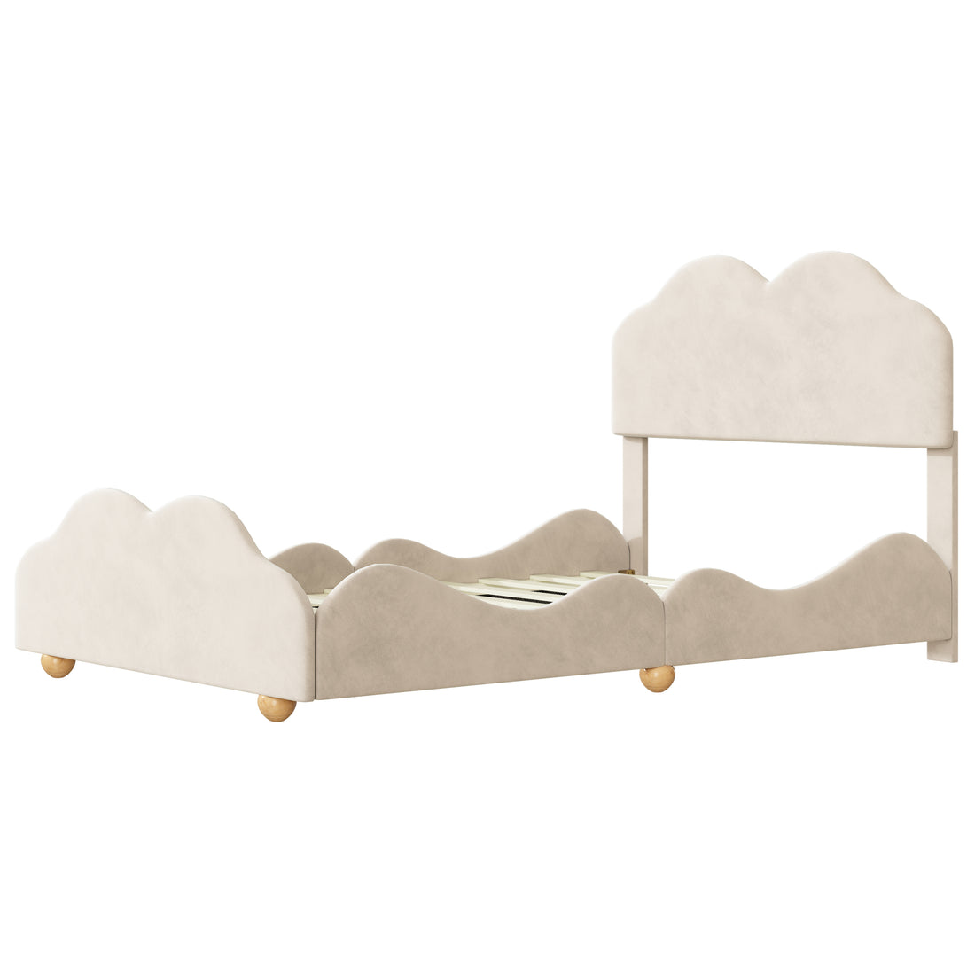 Full Size Upholstered Platform Bed With Cloud Shaped Bed Board, Beige Beige Velvet