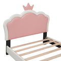 Twin Size Upholstered Princess Bed With Crown Headboard,Twin Size Platform Bed With Headboard And Footboard, White Pink Pink Pu