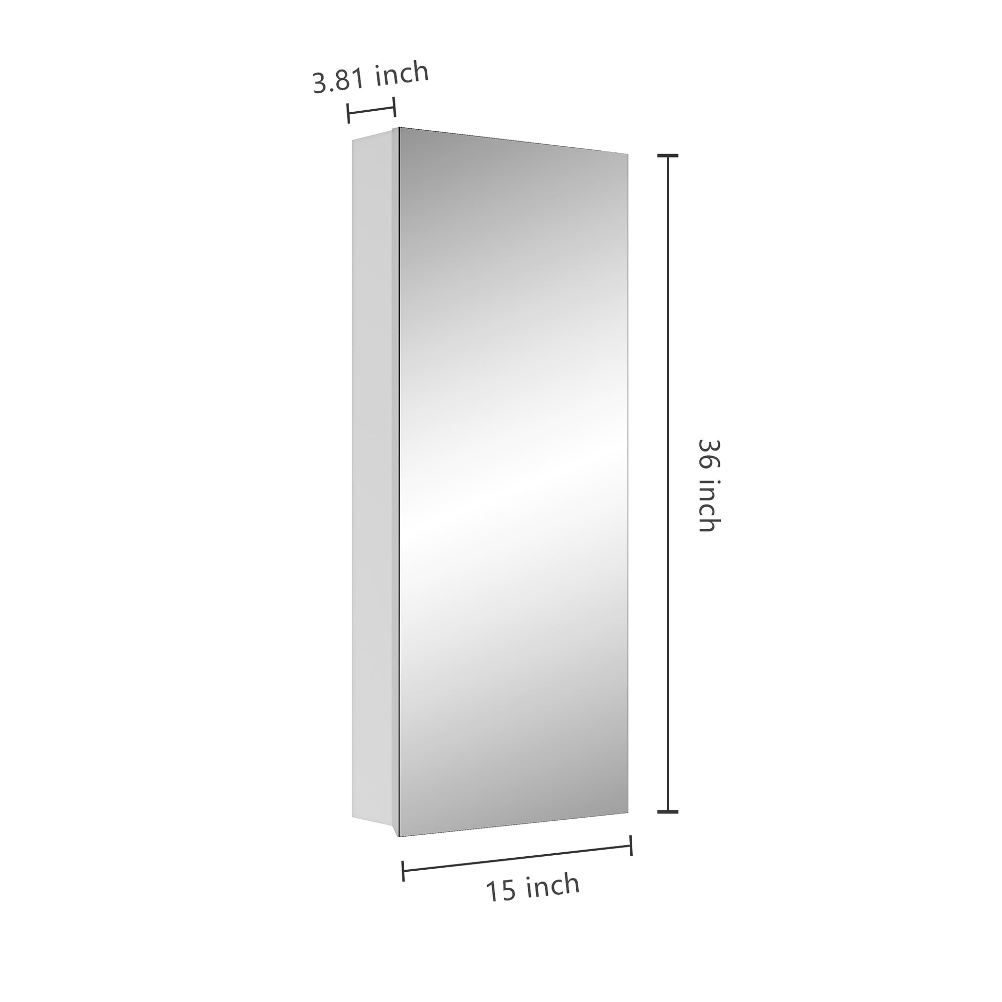 15" W X 36" H Single Door Bathroom Medicine Cabinet With Mirror, Recessed Or Surface Mount Bathroom Wall Cabinet, Beveled Edges,Silver White Engineered Wood