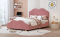 Full Size Upholstered Platform Bed With Cloud Shaped Bed Board, Dark Pink Dark Pink Velvet