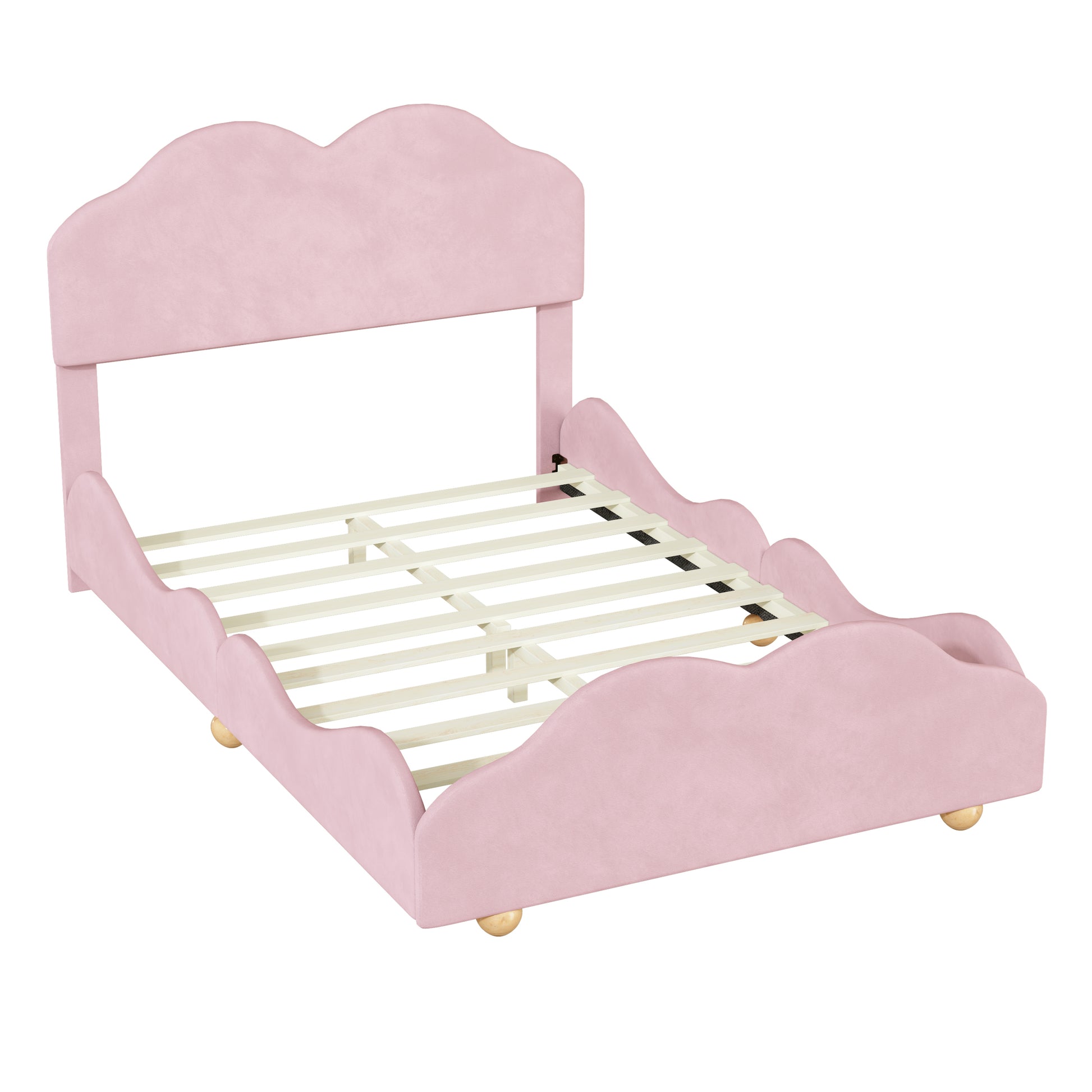 Full Size Upholstered Platform Bed With Cloud Shaped Bed Board, Light Pink Light Pink Velvet