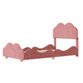 Twin Size Upholstered Platform Bed With Cloud Shaped Bed Board, Dark Pink Dark Pink Velvet