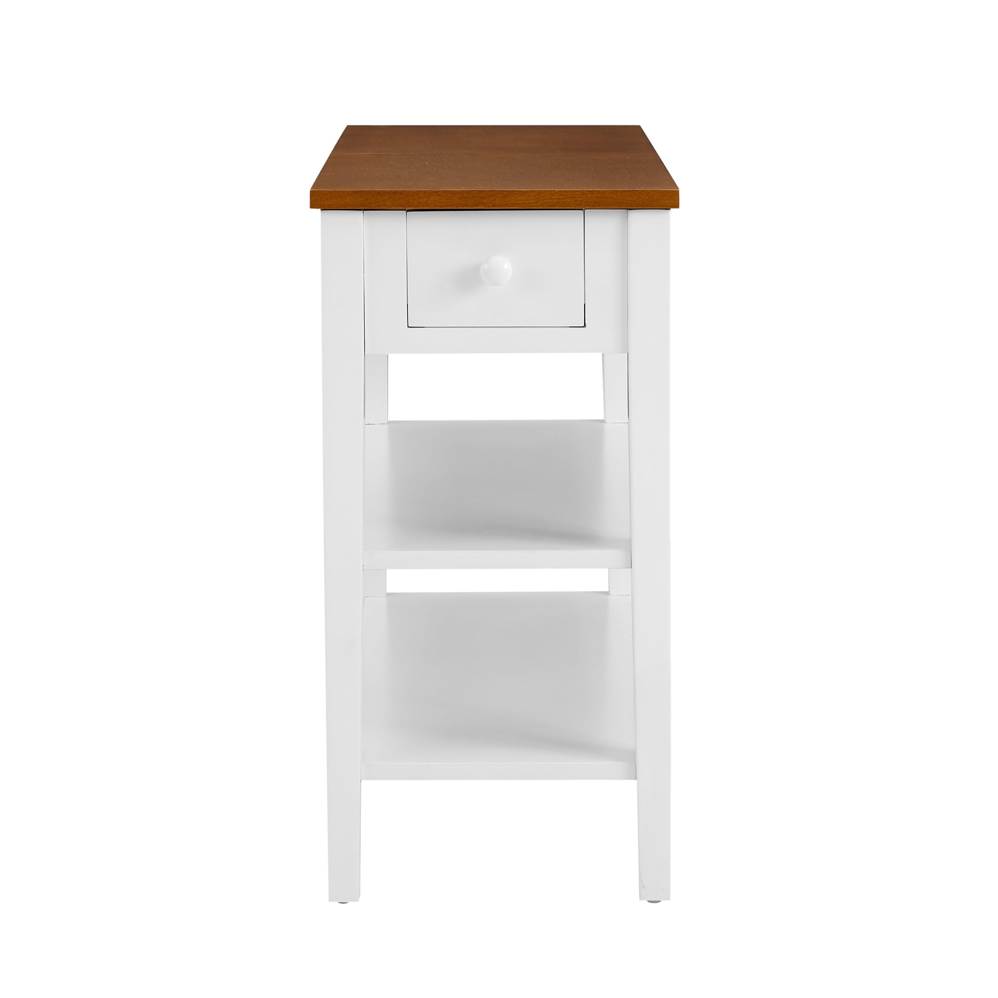 Narrow 2 Tone End Table With Usb Charging Ports For Small Space, Solid Wood Table Legs, White And Walnut, 11.8"W*24"D*24.2"H White Mdf