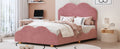 Full Size Upholstered Platform Bed With Cloud Shaped Bed Board, Dark Pink Dark Pink Velvet