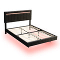 Queen Size Floating Bed Frame With Led Lights And Usb Charging,Modern Upholstered Platform Led Bed Frame,Black Black Pu