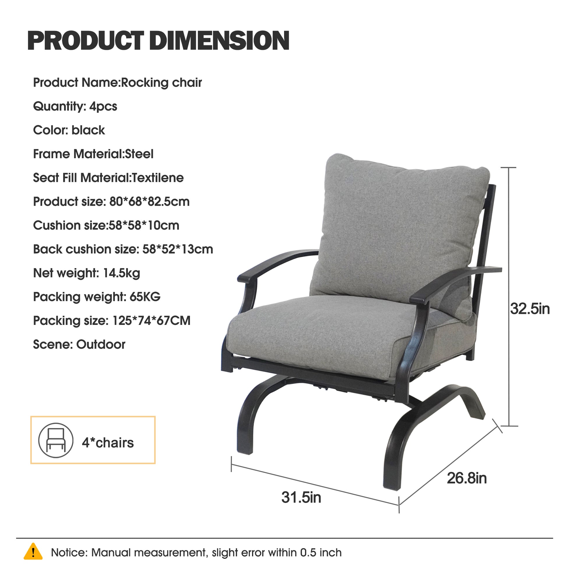 37 In Fire Pit Table with Rocking Chair,4 Person fire pit set-grey-rust resistant frame-garden &