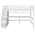 Full Size Loft Bed With Built In Desk, Bookshelves And Storage Staircase,White Full White American Design Pine