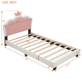 Twin Size Upholstered Princess Bed With Crown Headboard,Twin Size Platform Bed With Headboard And Footboard, White Pink Pink Pu