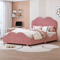 Full Size Upholstered Platform Bed With Cloud Shaped Bed Board, Dark Pink Dark Pink Velvet