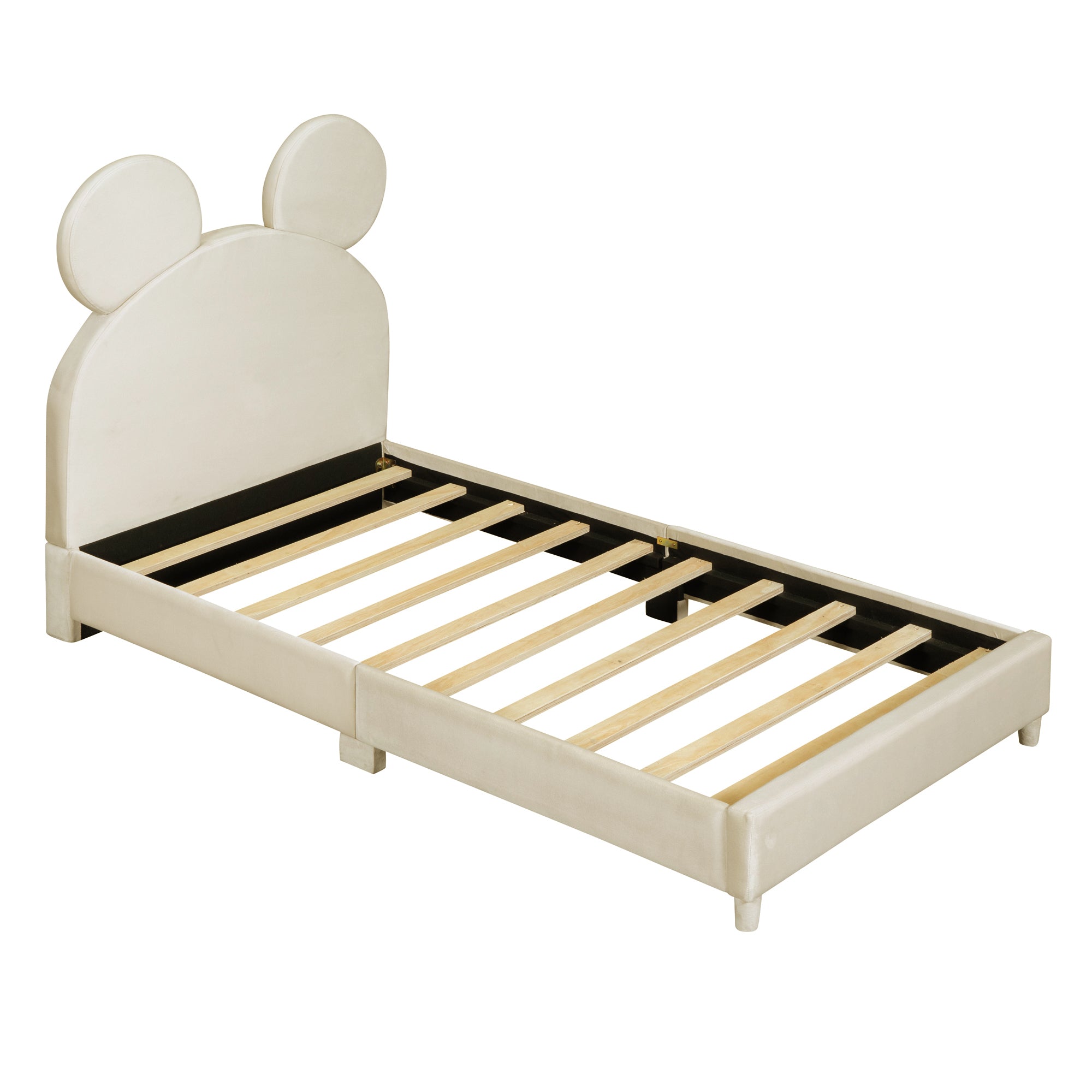 Twin Size Upholstered Platform Bed with Bear Ear beige-velvet