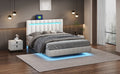 Queen Size Floating Bed Frame With Led Lights And Usb Charging,Modern Upholstered Platform Led Bed Frame, White White Pu