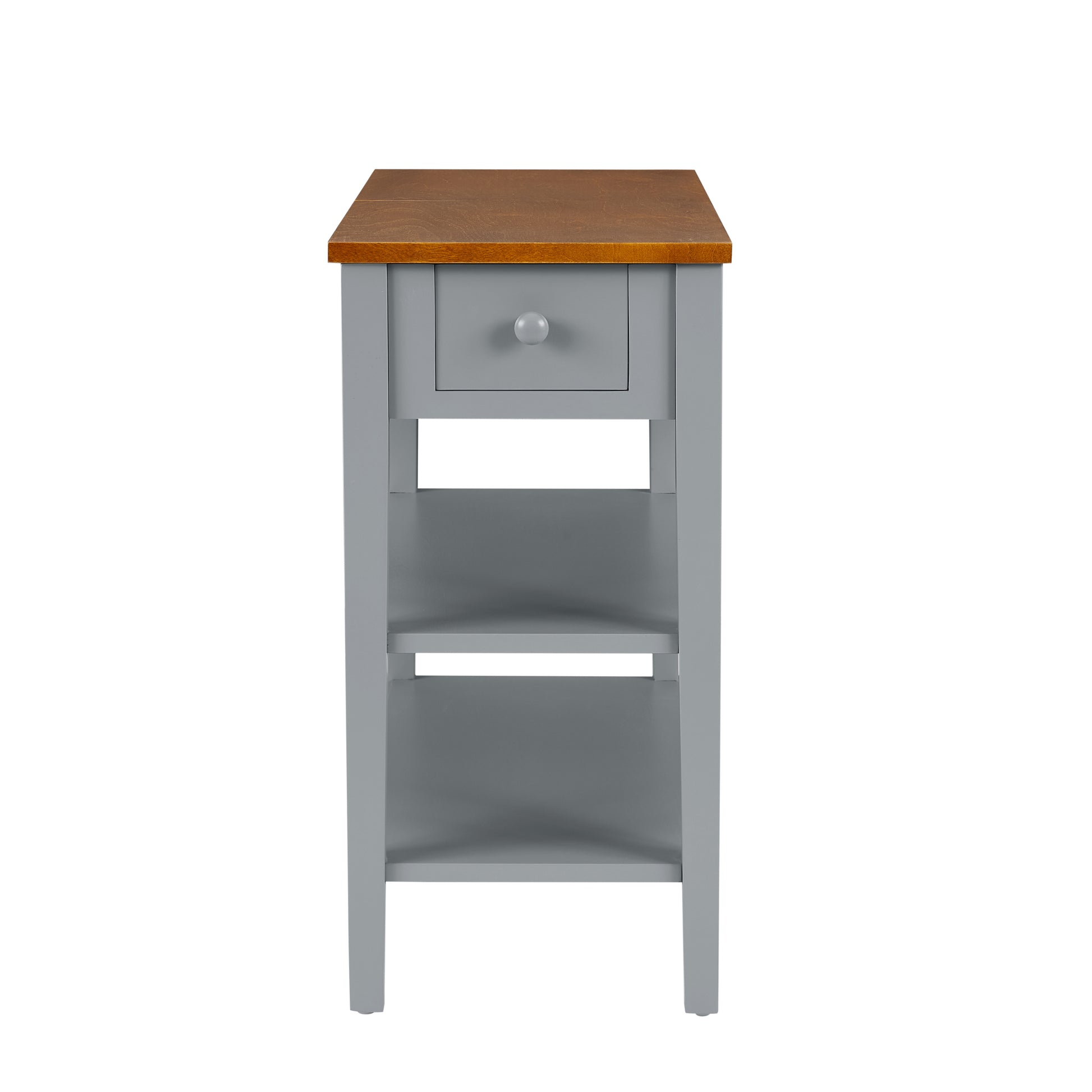 Narrow 2 Tone End Table With Usb Charging Ports For Small Space, Solid Wood Table Legs, Gray And Walnut, 11.8"W*24"D*24.2"H Gray Mdf