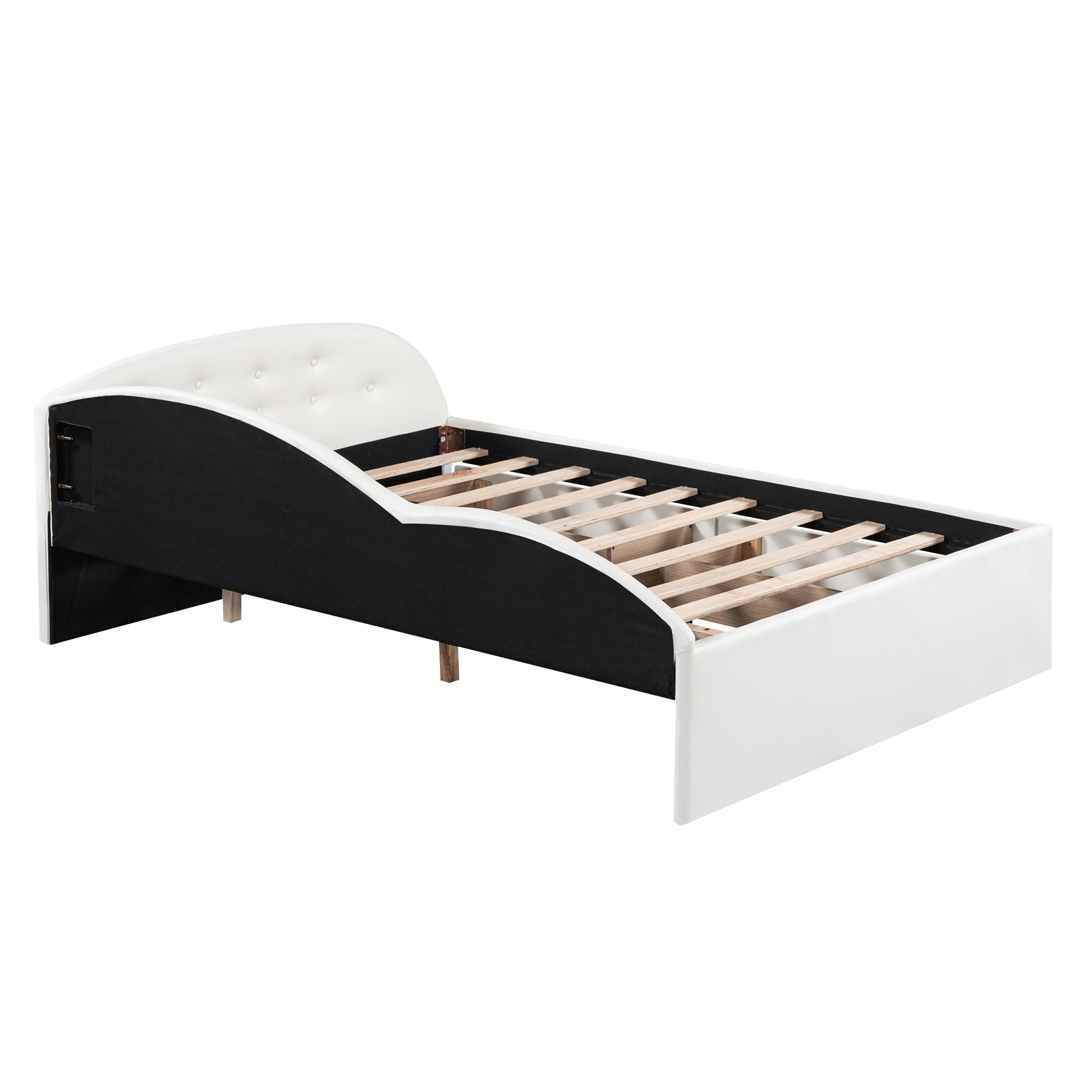 Full Size Pu Upholstered Tufted Daybed With Two Drawers And Cloud Shaped Guardrail, White Box Spring Not Required Full White Wood Faux Leather Upholstered