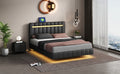 Queen Size Floating Bed Frame With Led Lights And Usb Charging,Modern Upholstered Platform Led Bed Frame,Black Black Pu