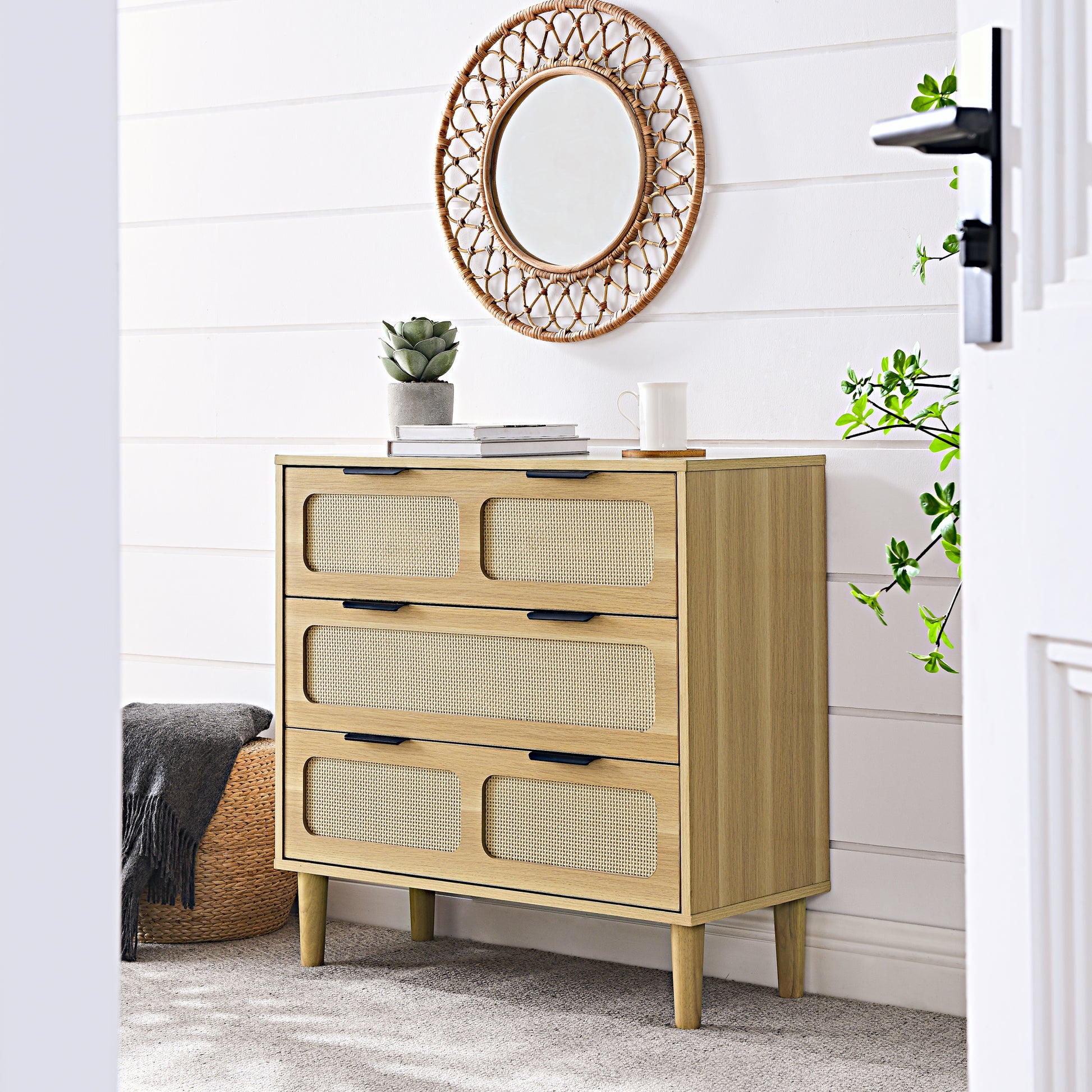 modern rattan dresser VEVOR 5 Drawer Rattan Dresser, Modern Closet Dresser for Bedroom, Natural Rattan Chest of Drawers with Metal Handles