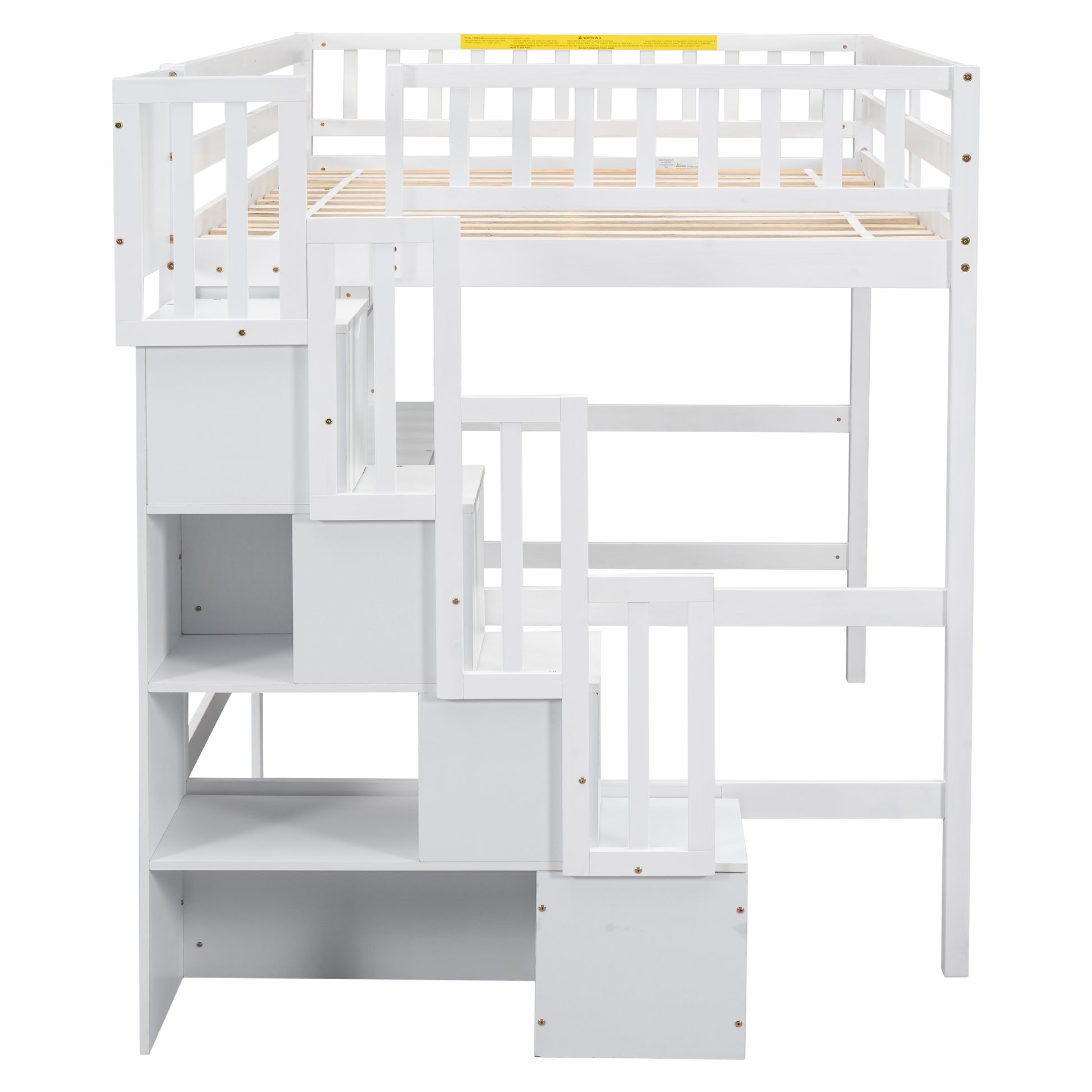 Full Size Loft Bed With Built In Desk, Bookshelves And Storage Staircase,White Full White American Design Pine