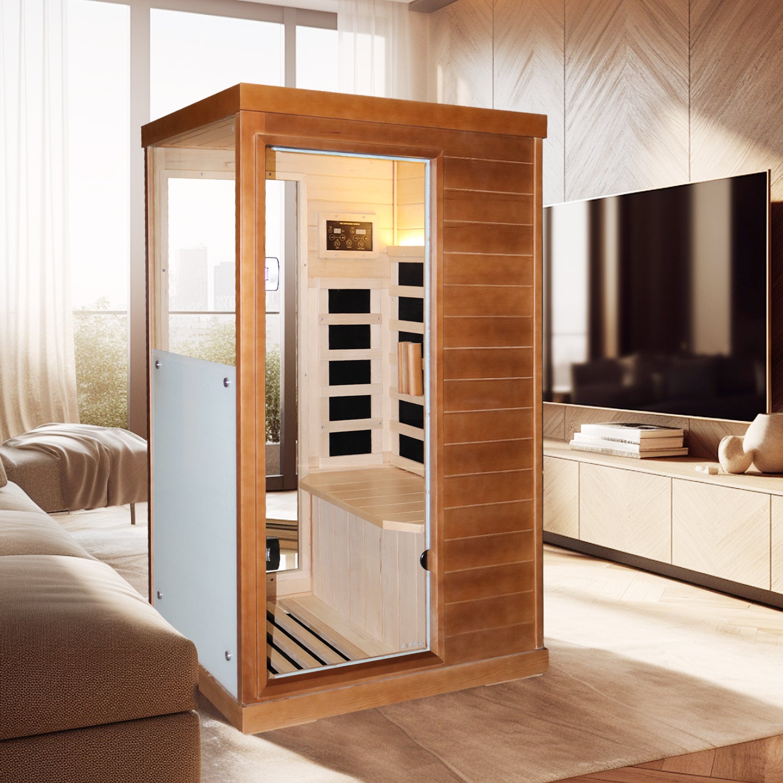 Infrared Sauna Room Single Room Natural Metal & Wood Solid Wood