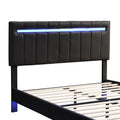 Queen Size Floating Bed Frame With Led Lights And Usb Charging,Modern Upholstered Platform Led Bed Frame,Black Black Pu