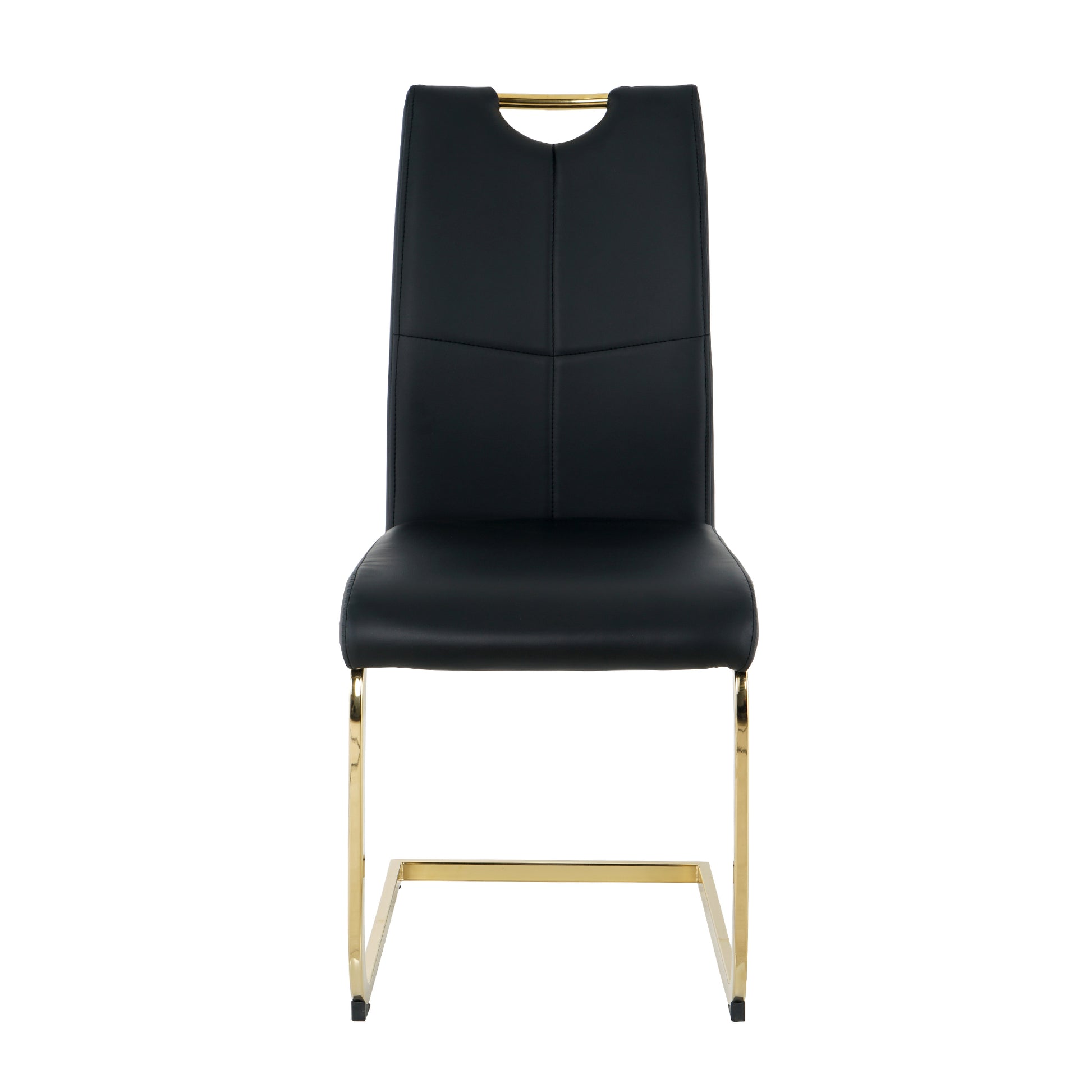 Modern Dining Chairs With Faux Leather Padded Seat Dining Living Room Chairs Upholstered Chair With Gold Metal Legs Design For Kitchen, Living, Bedroom, Dining Room Side Chairs Set Of 2 Black Gold Metal