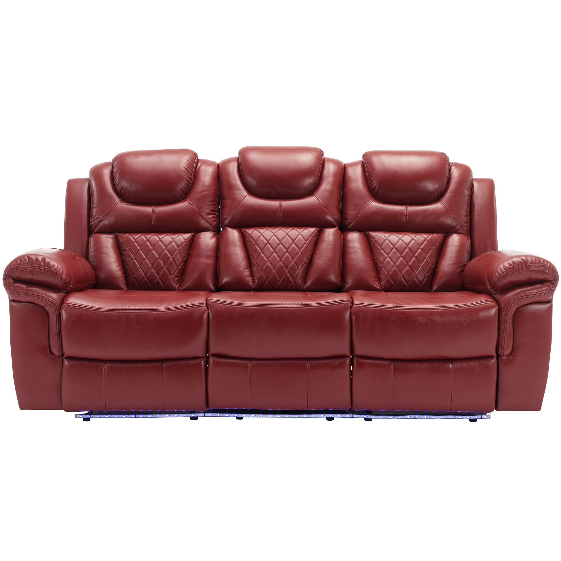 Home Theater Seating Manual Recliner Chair With Center Console And Led Light Strip For Living Room, Wind Red Red Foam Faux Leather