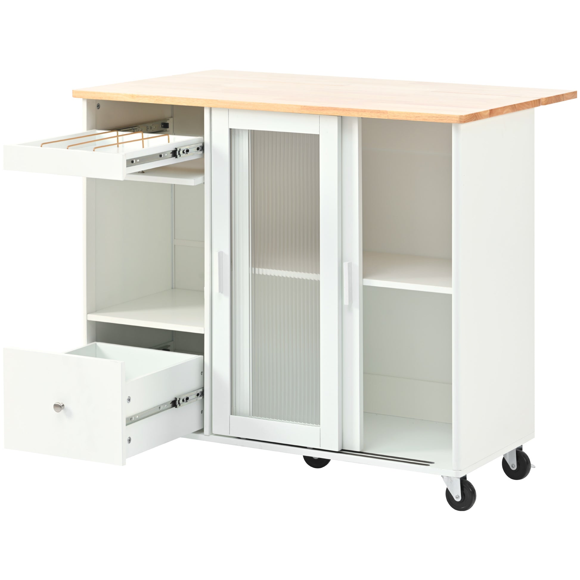 Kitchen Island with Drop Leaf, LED Light Kitchen Cart