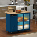 Kitchen Island with Drop Leaf, LED Light Kitchen Cart navy