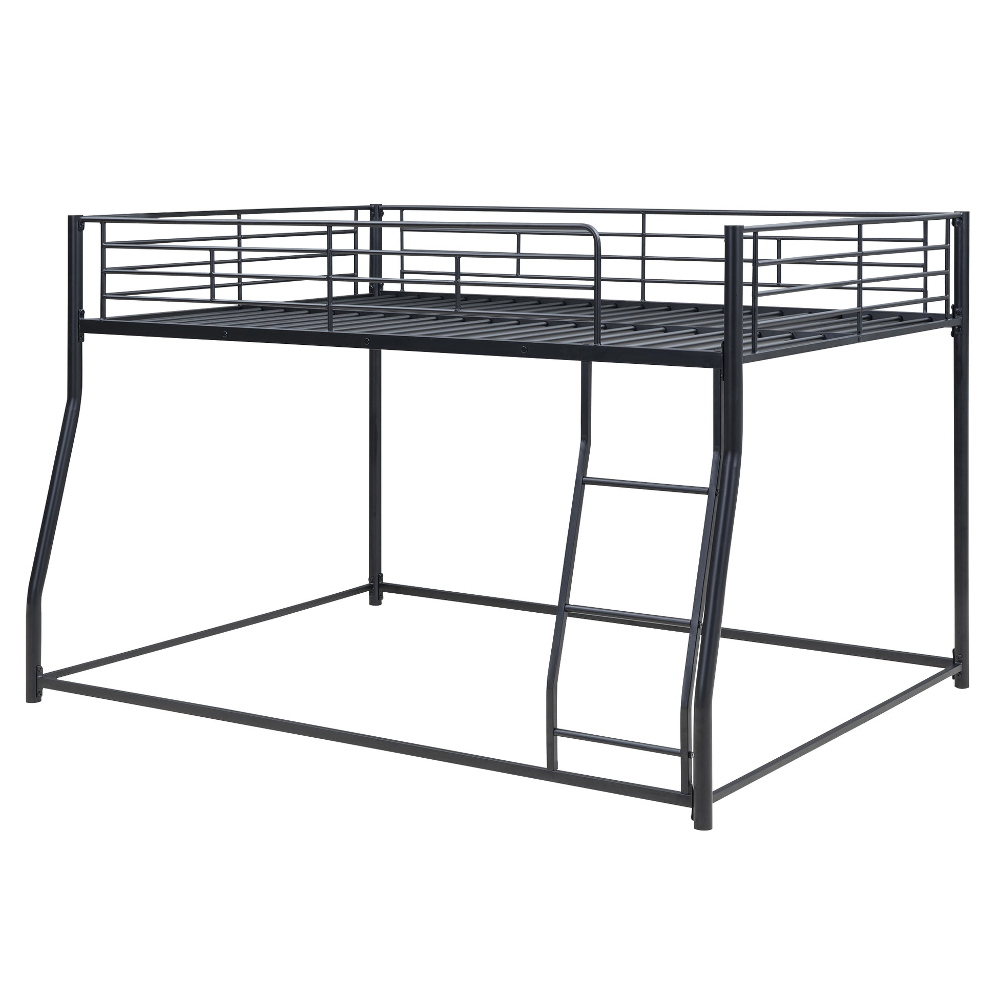 Metal Floor Bunk Bed, Full Xl Over Queen, Black Black Metal