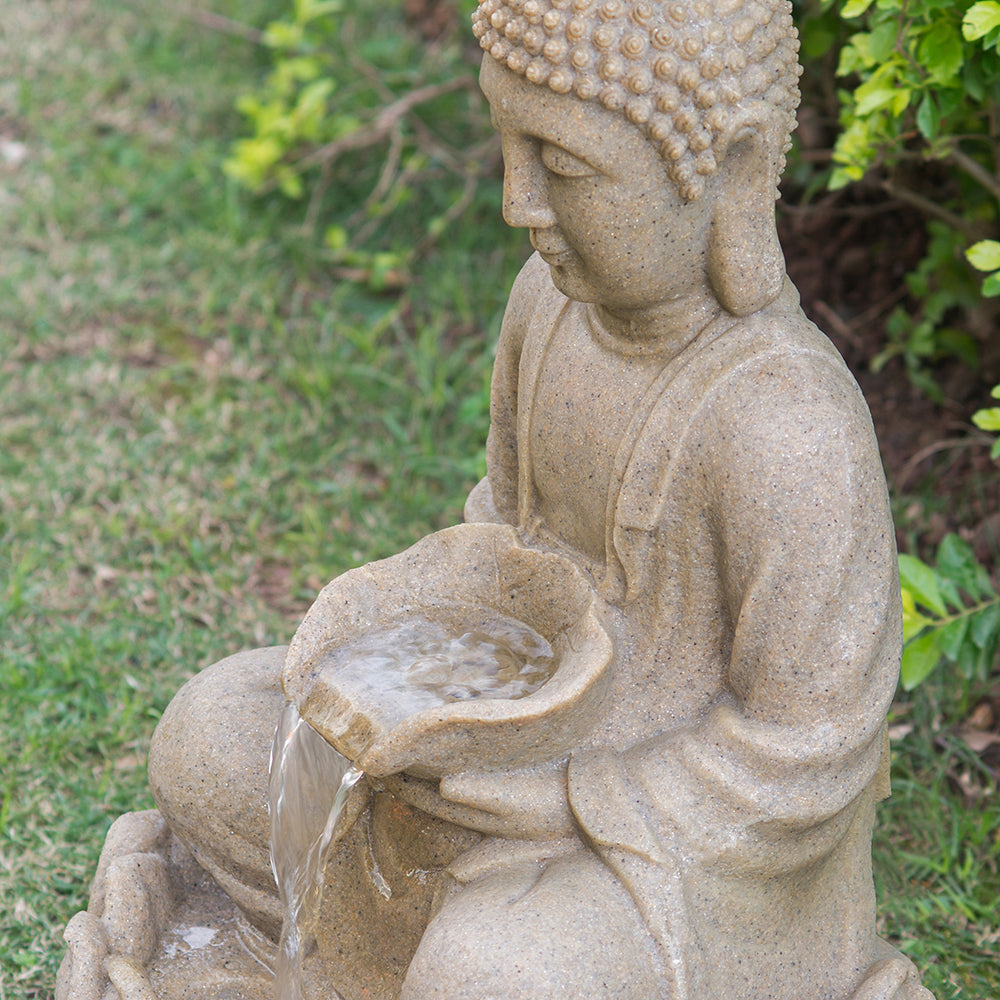 22 inches Sandstone Water Fountain Buddha Design Water beige-garden &