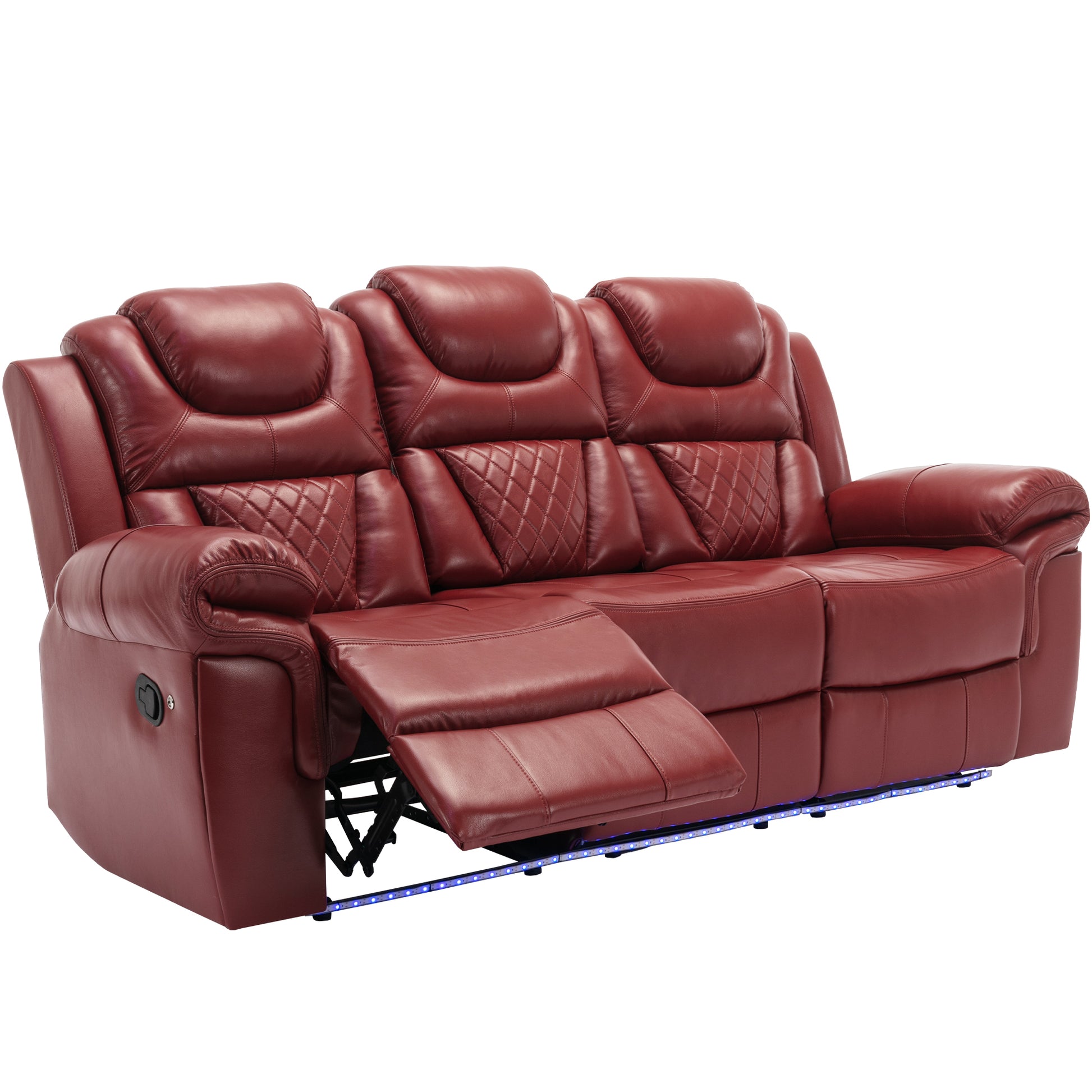 Home Theater Seating Manual Recliner Chair With Center Console And Led Light Strip For Living Room, Wind Red Red Foam Faux Leather