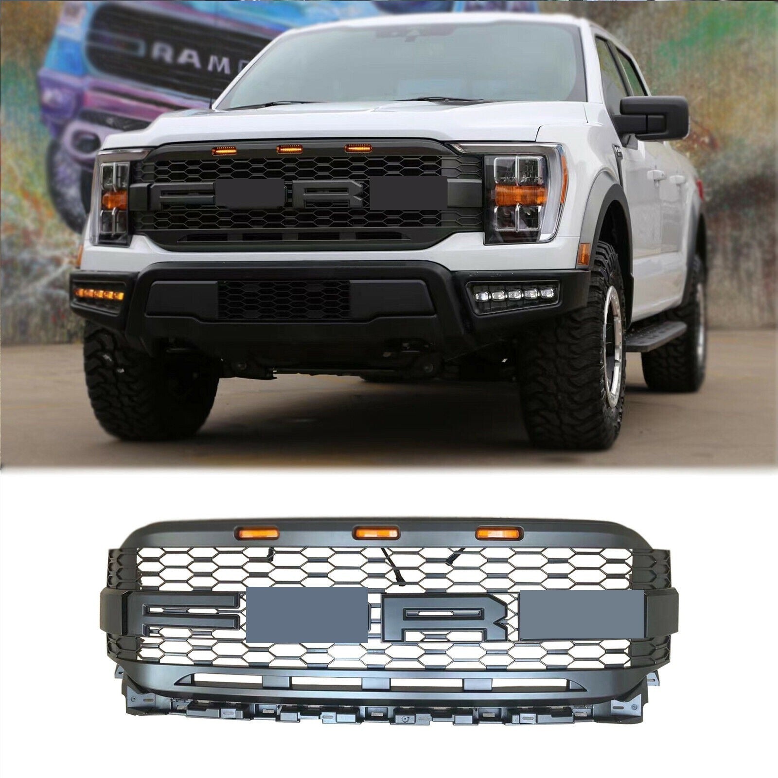 Grill For 2021 2022 2023 Ford f150 Raptor Grill matte black-abs-abs