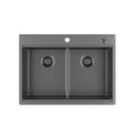 33 Inch Gunmetal Black Topmount Workstation Kitchen Sink 16 Gauge 304 Stainless Steel Double Bowl Sink Gunmetal Black Stainless Steel