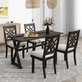 5 Piece 62*35.2Inch Extendable Rubber Wood Dining Table Set With X Shape Legs,Console Table With Two 8.8Inch Wide Flip Lids And Upholstered Dining Chairs ,Dark Walnut Wood Dining Room Folding Rubberwood Rectangular Dining Table With Chair Upholstered