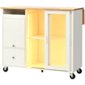 Kitchen Island with Drop Leaf, LED Light Kitchen Cart