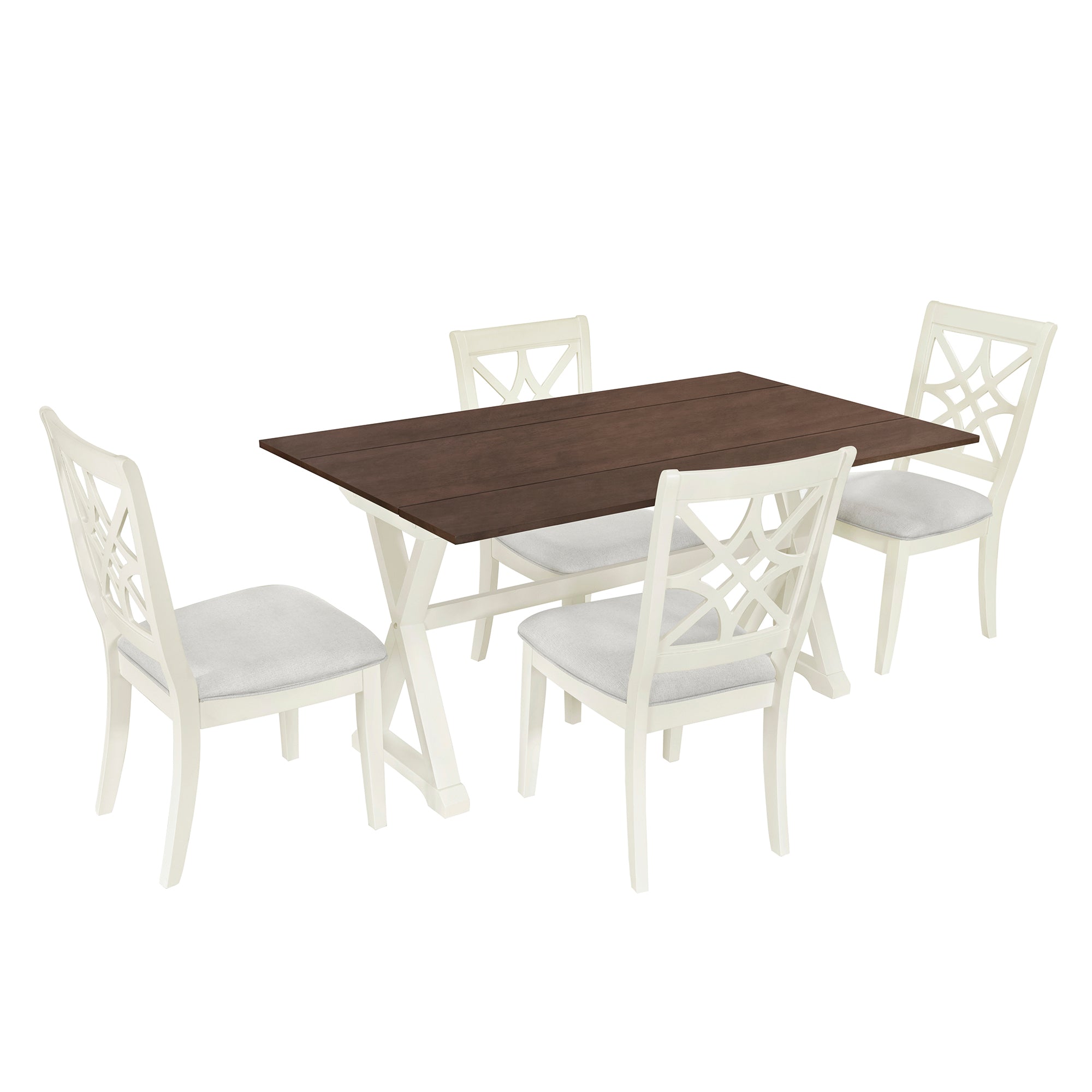 5 Piece 62*35.2inch Extendable Rubber Wood wood-dining