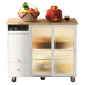 Kitchen Island with Drop Leaf, LED Light Kitchen Cart