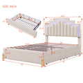 Full Size Upholstered Platform Bed With Led Lights And 4 Drawers, Stylish Irregular Metal Bed Legs Design, Beige Beige Velvet