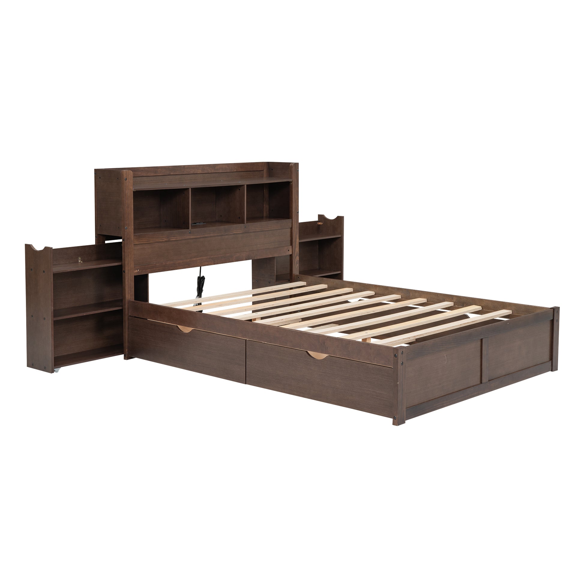 Full Size Storage Platform Bed With Pull Out Shelves, Twin Size Trundle And 2 Drawers, Espresso Box Spring Not Required Full Espresso Wood Bedroom Bed Frame Solid Wood Mdf