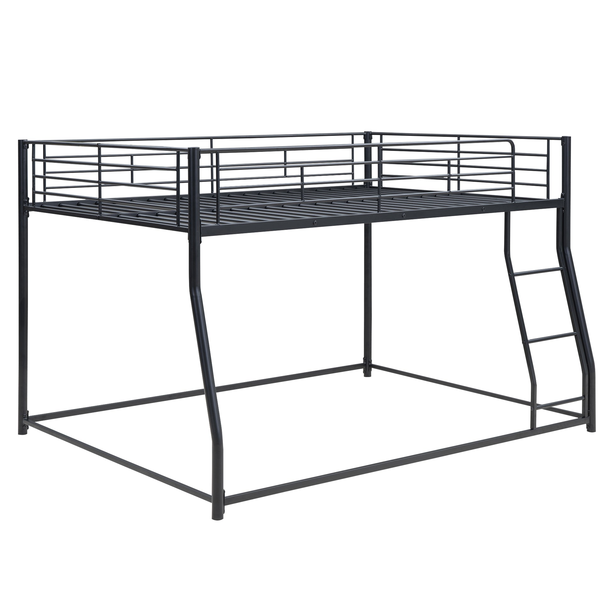 Metal Floor Bunk Bed, Full Xl Over Queen, Black Black Metal