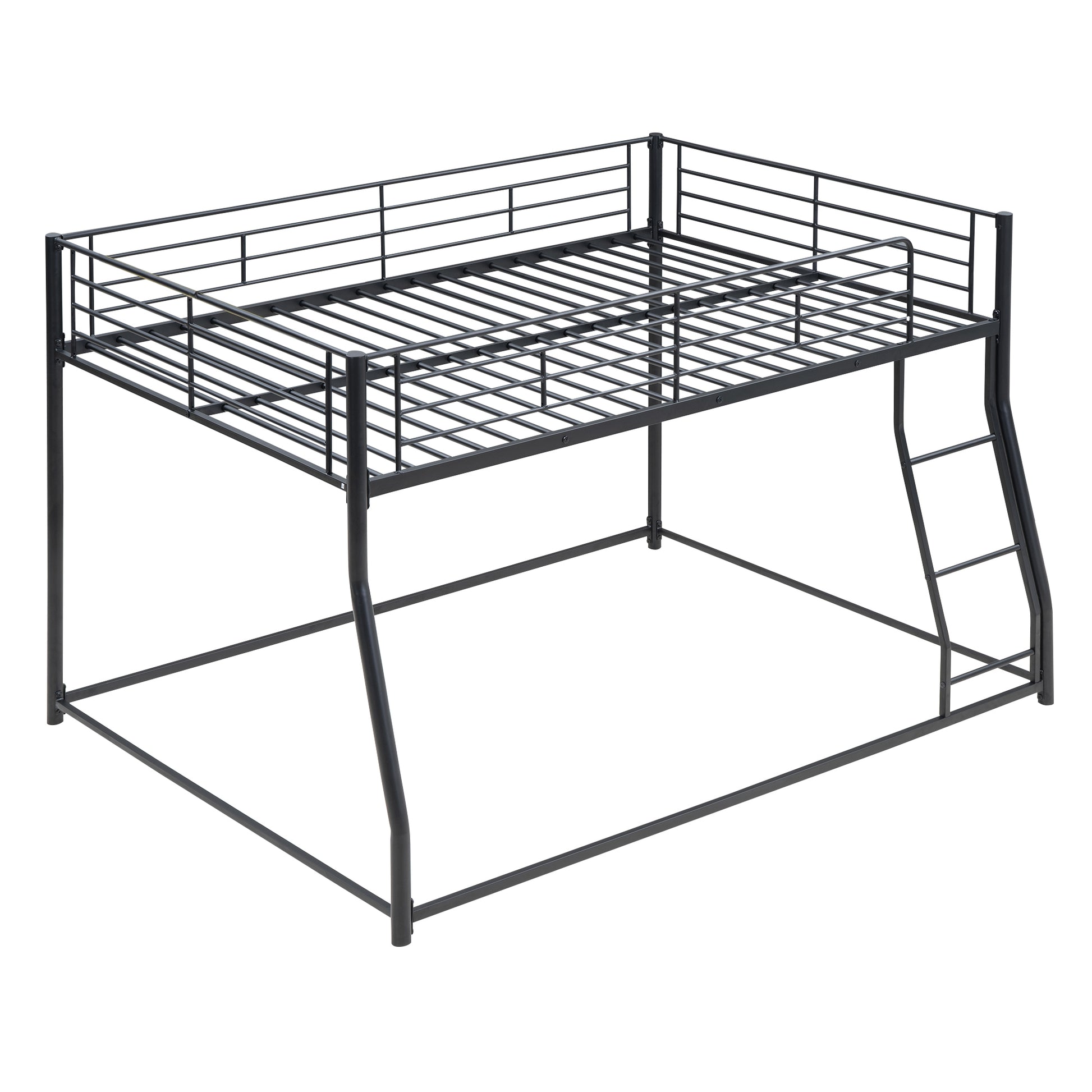 Metal Floor Bunk Bed, Full Xl Over Queen, Black Black Metal