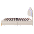 Full Size Upholstered Platform Bed With Led Lights And 4 Drawers, Stylish Irregular Metal Bed Legs Design, Beige Beige Velvet