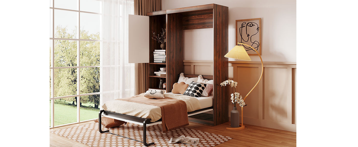 Twin Size Murphy Bed Wall Bed With Cabinet,White Twin White Solid Wood Mdf