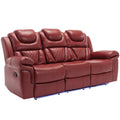 Home Theater Seating Manual Recliner Chair With Center Console And Led Light Strip For Living Room, Wind Red Red Foam Faux Leather