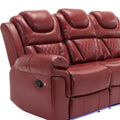 Home Theater Seating Manual Recliner Chair With Center Console And Led Light Strip For Living Room, Wind Red Red Foam Faux Leather