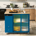 Kitchen Island with Drop Leaf, LED Light Kitchen Cart navy