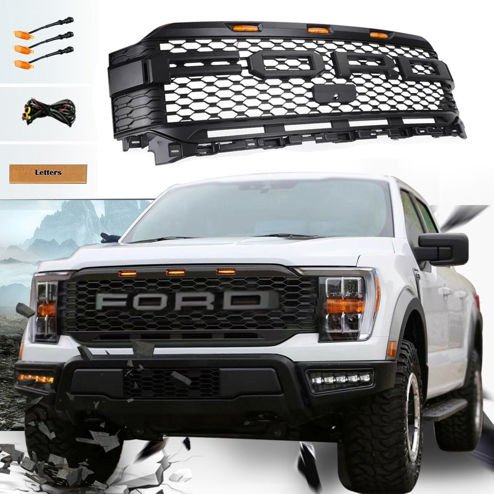 Grill For 2021 2022 2023 Ford f150 Raptor Grill matte black-abs-abs