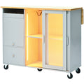 Kitchen Island with Drop Leaf, LED Light Kitchen Cart